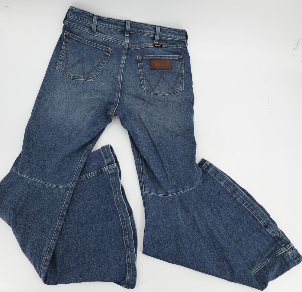 Wrangler Jeans Womens 31 Blue High Rise Flare Wide Leg Retro Stretch Denim